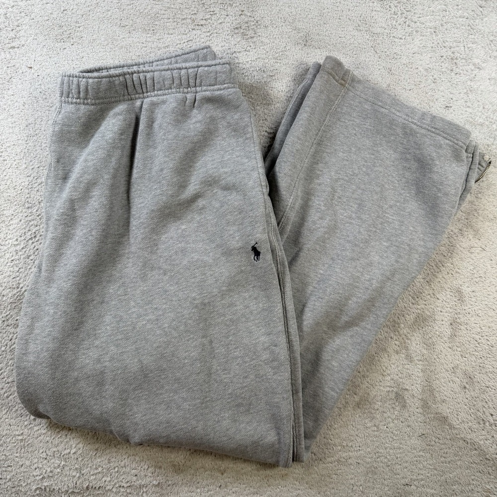 Polo Ralph Lauren Sweatpants Mens XL Grey Fleece Drawstring Pony Baggy Zip Ankle